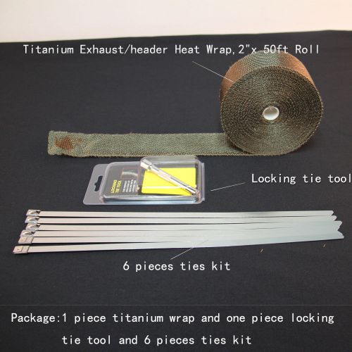 Titanium exhaust/header heat wrap, 2&#034;x50&#039;roll with stainless ties kit+tie tool