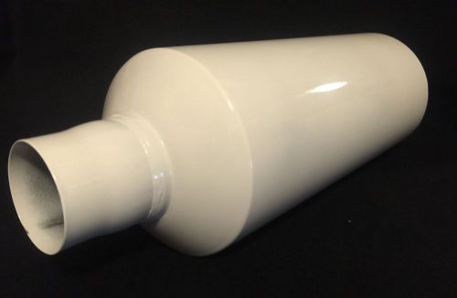 Gloss white 6” round muffler with a 4” slant.