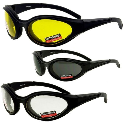 3 wind master motorcycle glasses padded smoked clear smoke is for day and cle...