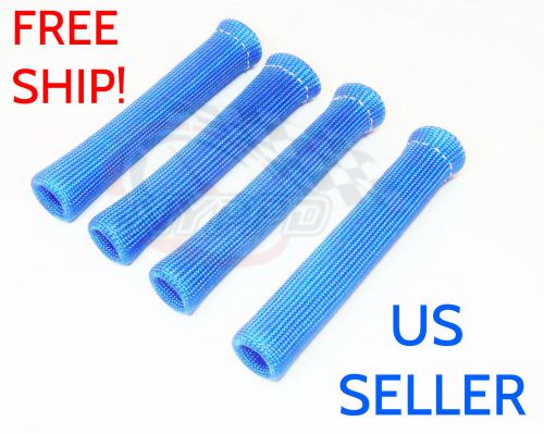 Nyppd 4x blue heat shield spark plug boot protector sleeve wire wrap insulator