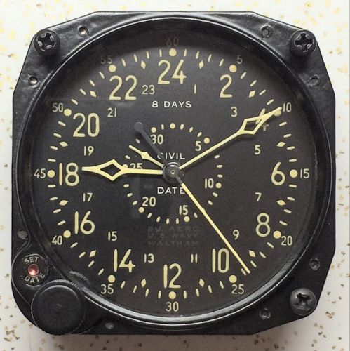 Us navy waltham cdia 15 jewel civil date aircraft clock fluorescent yellow hands