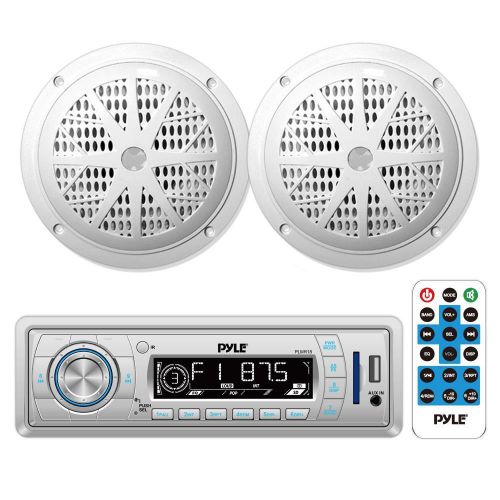 New pyle in-dash marine boat radio usb/sd/mmc w/remote + 5.25&#034; 100w speakers