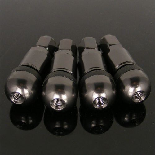 4x black aluminum bolt-in car wheel tubeless tire valves stems plug w/ dust cap