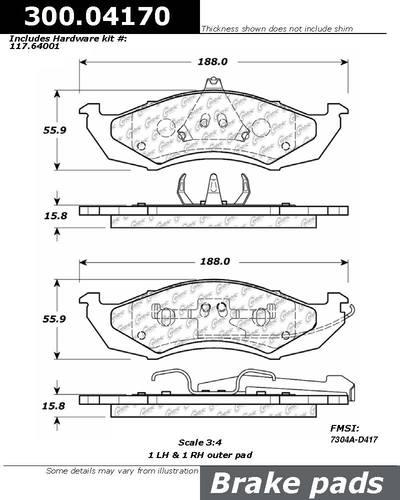 Centric 300.04170 brake pad or shoe, front-premium semi-met pads w/shims