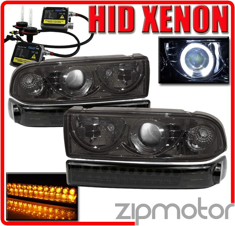 1998-2004 chevy blazer s10 pickup halo projector head light+led bumper+hid smoke