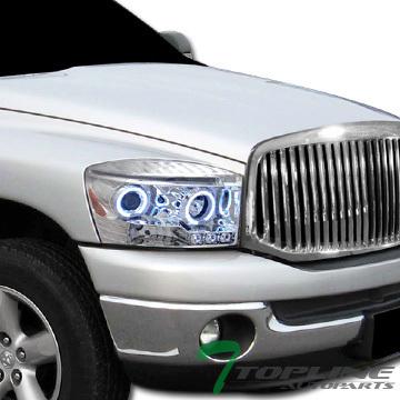 Chrome halo led projector head lights signal+hood grill grille v 06-08 dodge ram