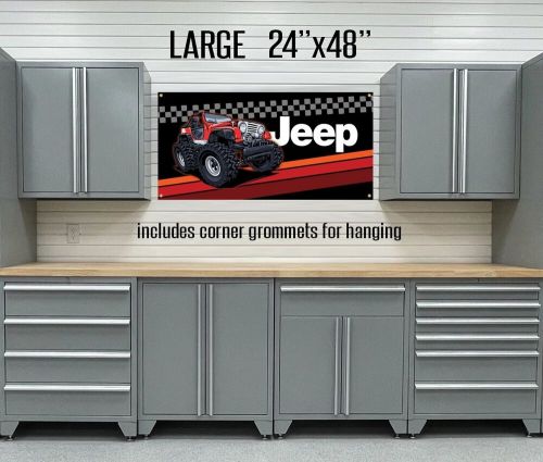 Red jeep cj7 cj5 24&#034;x48&#034; garage banner art man cave