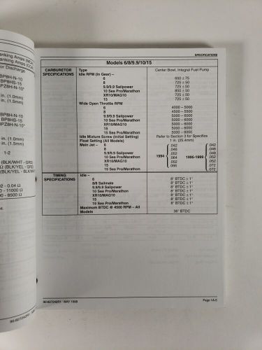 Mercury mariner outboards service manual models 6/8/9.9/10/15,  p/n: 90-827242r1