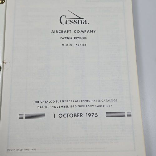 Cessna cardinal 177 rg parts catalog issued october 1975 manual