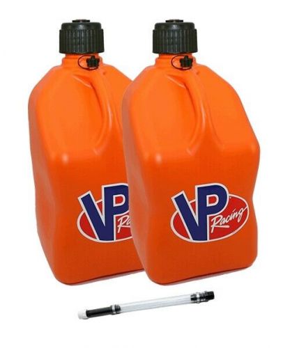 Vp fuel 2 pack orange 5 gallon race fuel jug gas can alcohol w/ filler hose