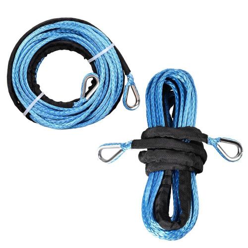 2x blue 1/4&#034; synthetic rope extension 50ft winch line cable with thimbles 7500lb