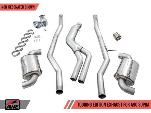 Awe touring edition non resonated exhaust 5in silver tips for 2020 toyota supra