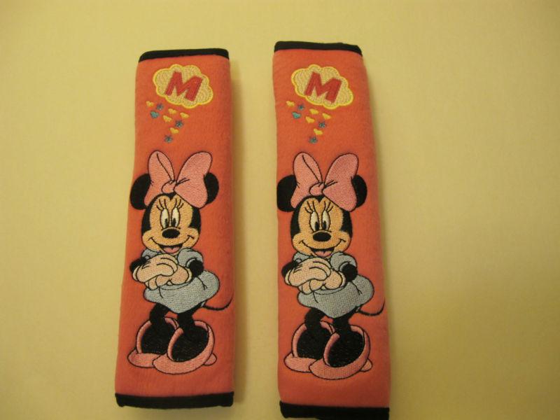 Disney  minnie  mouse car accessory: pink minnie car seat belt covers 2 pcs 