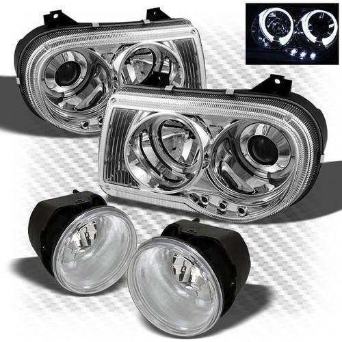 05-10 chrysler 300c halo led projector headlights+fog lights lamp pair set