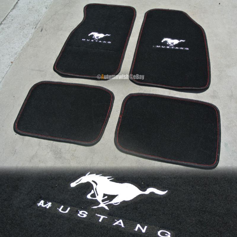 99 00 01 02 03 04 ford mustang horse floor mat carpet black w/ red stitch