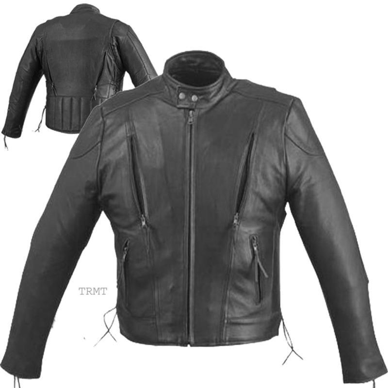 Mens solid cowhide leather motorcycle biker riding racing jacket-xlarge xl 44