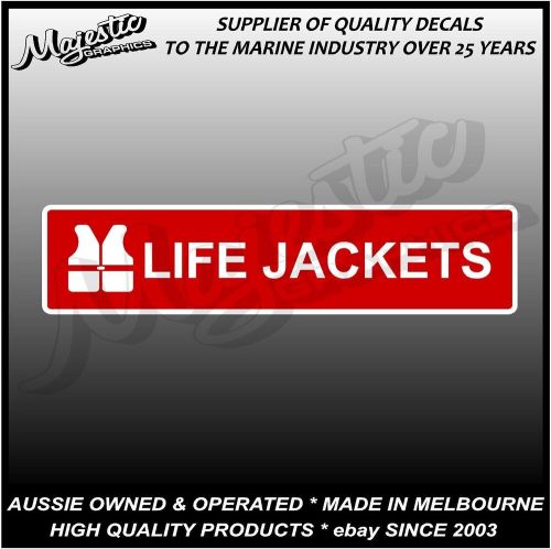 Life jackets - 160mm x 35mm  - boat safety - decal / sticker