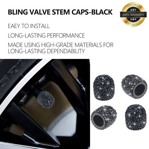 Sikawai bling valve stem caps black sparkling handmade crystal rhinestone uni...