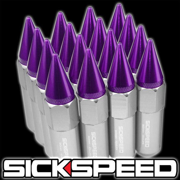 16 polished/purple spiked 60mm aluminum extended tuner lug nuts wheel 1/2x20 a