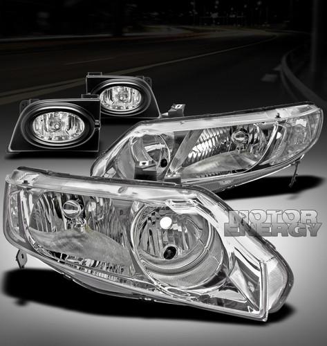 2006 2007 2008 honda civic 4dr crystal jdm clear head lights+fog lamp kit bumper