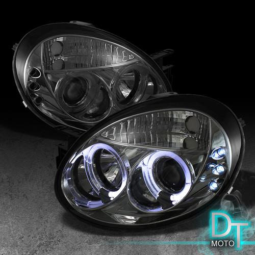 Smoked 03-05 dodge neon dual halo projector led headlights lights left+right