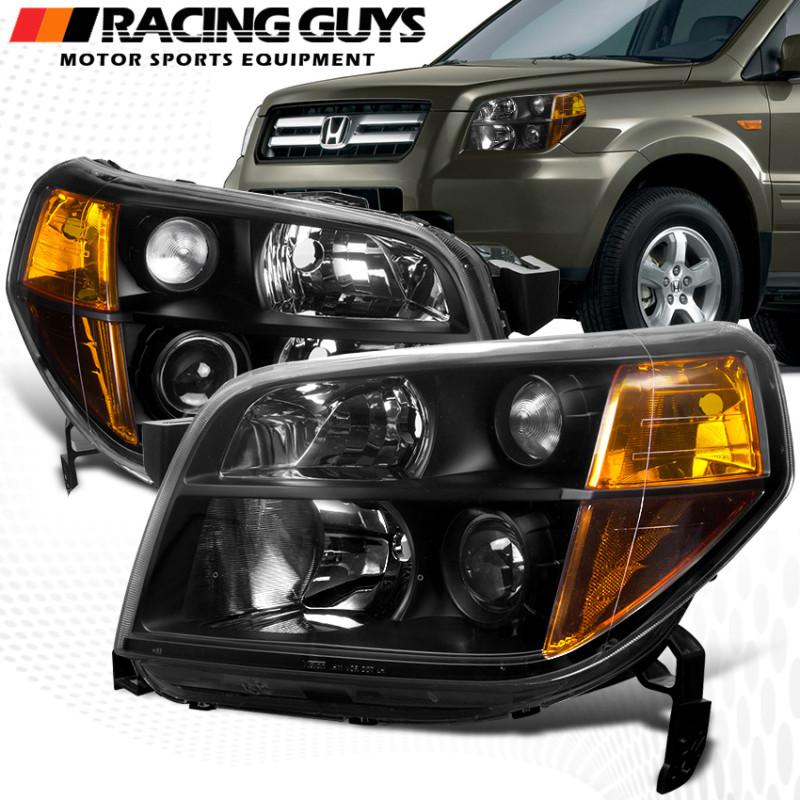 2006-2008 honda pilot suv v6 sport utility black projector head lights lamp pair