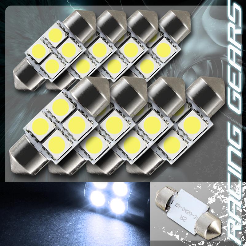 8x universal 31mm white 4 smd led festoon replacement dome map glove light bulb