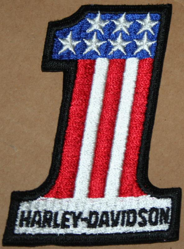 Nos original harley #1 american flag black white red blue sew on patch nos (124)