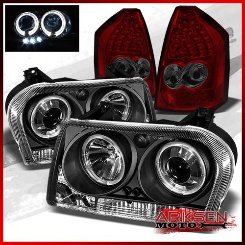 05-07 c300 ccfl black halo led projector headlights+red smoked led tail lights