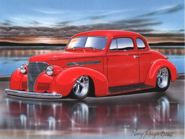 1939 chevy coupe streetrod car automotive art print red