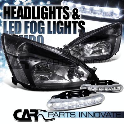 Honda 03-07 accord lx ex jdm black headlights+6-led bumper fog lamps