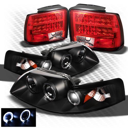 99-04 mustang black projector headlights + r/c philips-led perform tail lights