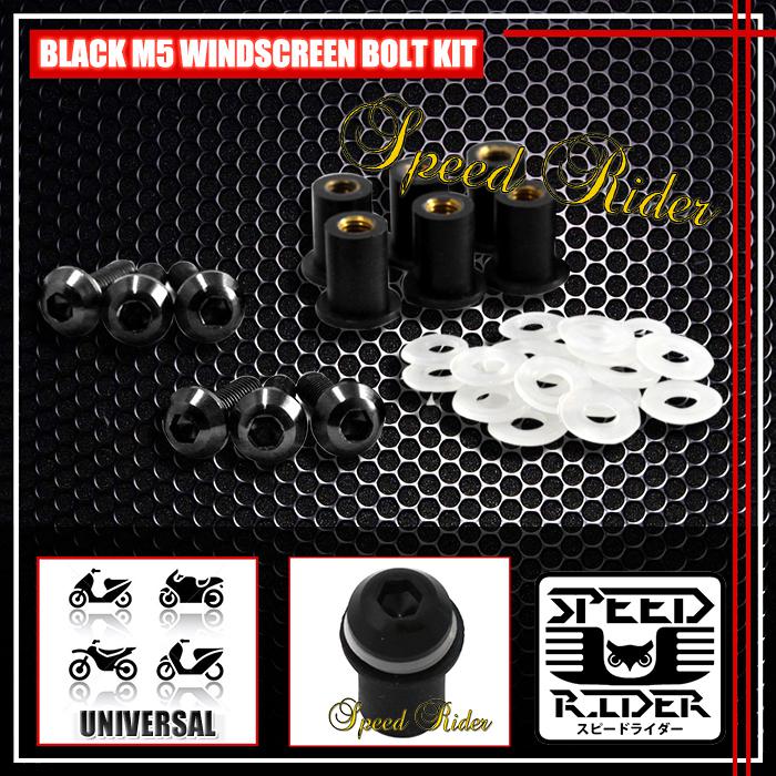 6 x black pro cnc m5 5mm windscreen bolts kit windshield screw mounting nuts