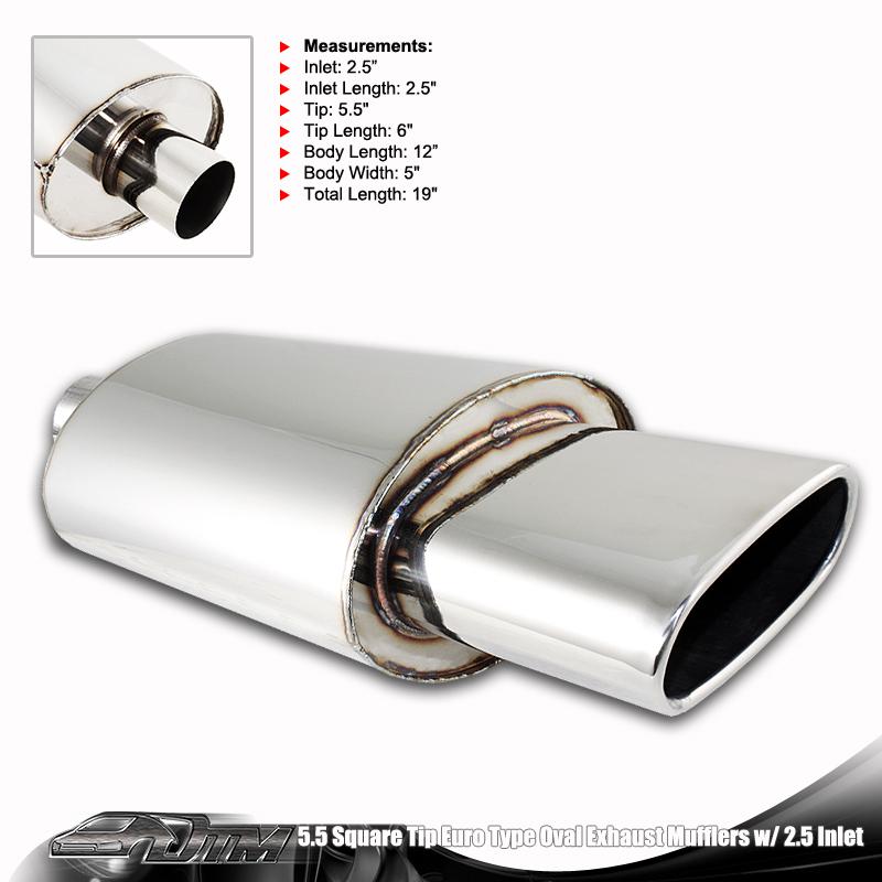 5.5" wide euro oval tip t-304 stainless steel weld-on muffler exhaust 2.5" inlet