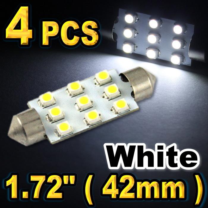 4pcs white led lights for dome + map 1.72" 42mm 9-smd