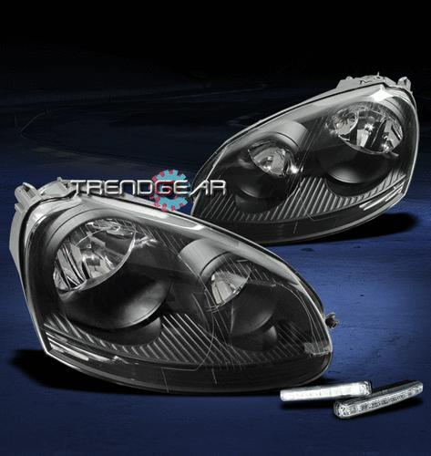 05-10 vw jetta/06-09 rabbit black crystal headlight w/drl led gl tdi gli gls sel