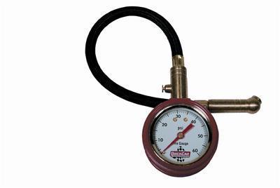 Quickcar tire pressure gauge economy 0-20 psi. 2 in diameter analog 12" hose ea