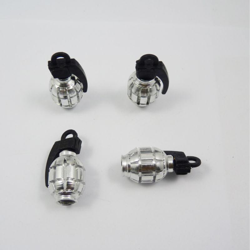 New 4x metal grenade design car motorcycle bike tire tyre valve dust caps silver