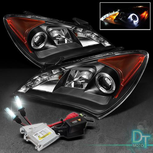 6000k slim xenon hid+black 10-12 genesis coupe halo drl led projector headlights