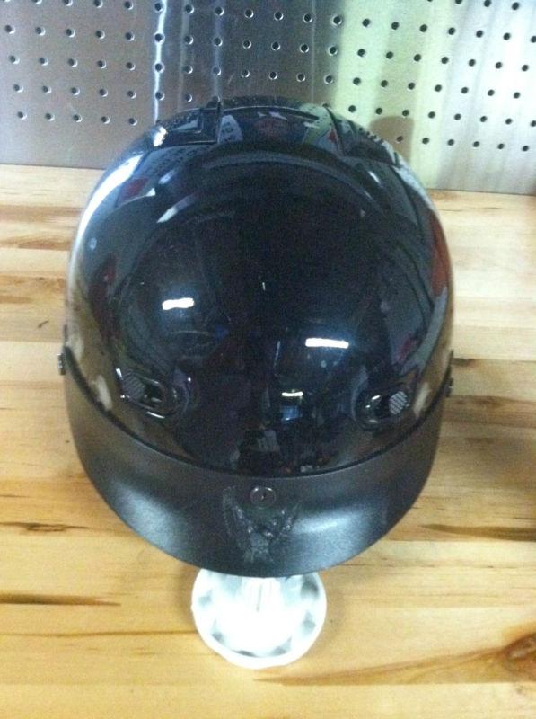 Rodia rhd 200v motorcycle half helmet xl gloss black with skulls & ladies