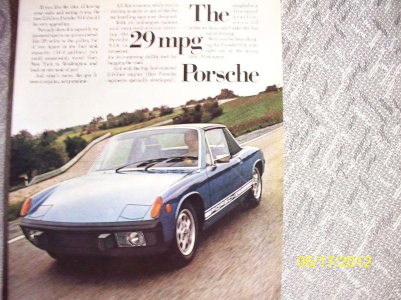 1974 porsche 914 mid engine roadster: the 29 mpg porsche in rare, original ad! 