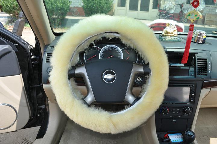 Genuine yellow long wool sheepskin steering wheel cover steel