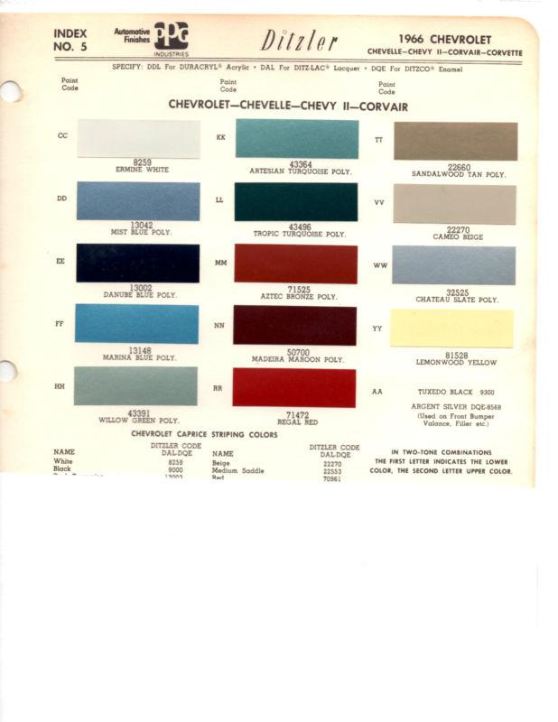 1966 chevrolet chevelle impala bel air corvair el camino paint chips ditzler 3