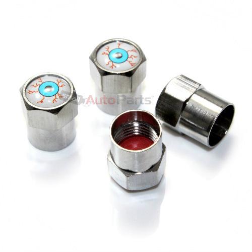 (4) eyeball logo metal chrome tire/wheel stem valve caps for car-truck-hot rod