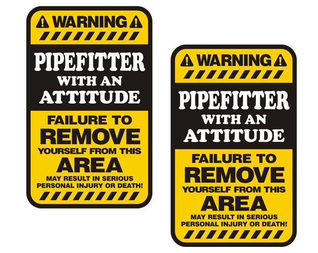 Pipefitter warning yellow decal set 3"x1.8" hard hat vinyl sticker zu1