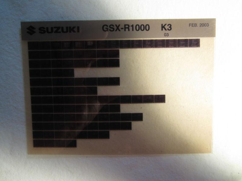 2003 suzuki motorcycle gsx r1000 k3 microfiche parts catalog r 1000