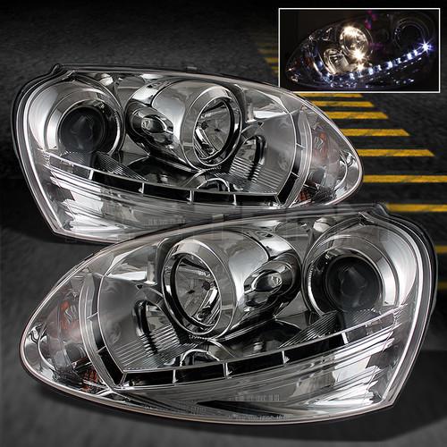 06-09 vw gti jetta rabbit euro clear projector drl led headlights *fit hid-d2s*