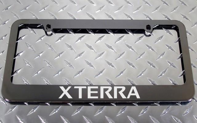 1 brand new nissan xterra gunmetal license plate frame +screw caps