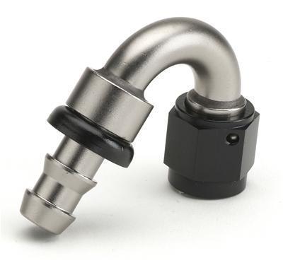 Mr. gasket push-on hose fitting -6 an socketless barb female 150 degree p1506