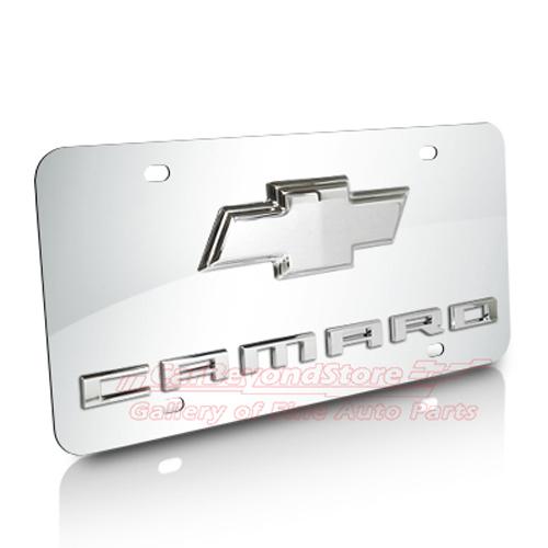 Chevrolet 3d logo camaro chrome stainless steel license plate, + free gift